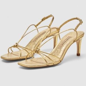 ZARA gold leather high heel sandals
